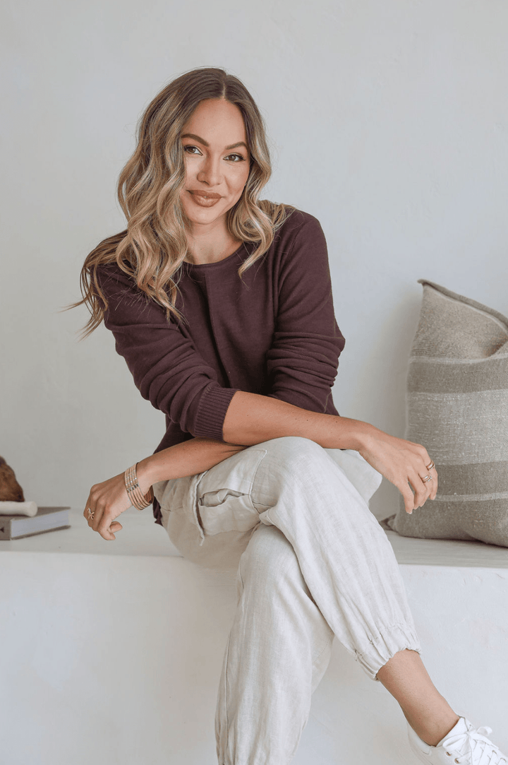 Brown 100% cotton light knit top with a breathable, timeless design, ideal for layering or wearing alone for everyday comfort and style.