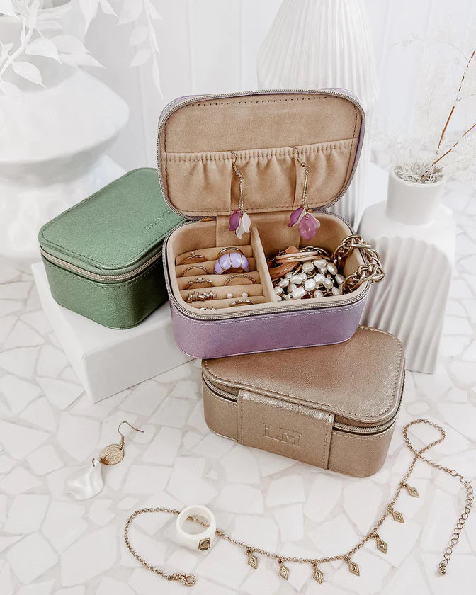 The Champagne Lola Metallic Jewellery Box by Louenhide is currently available at Rawspice Boutique.