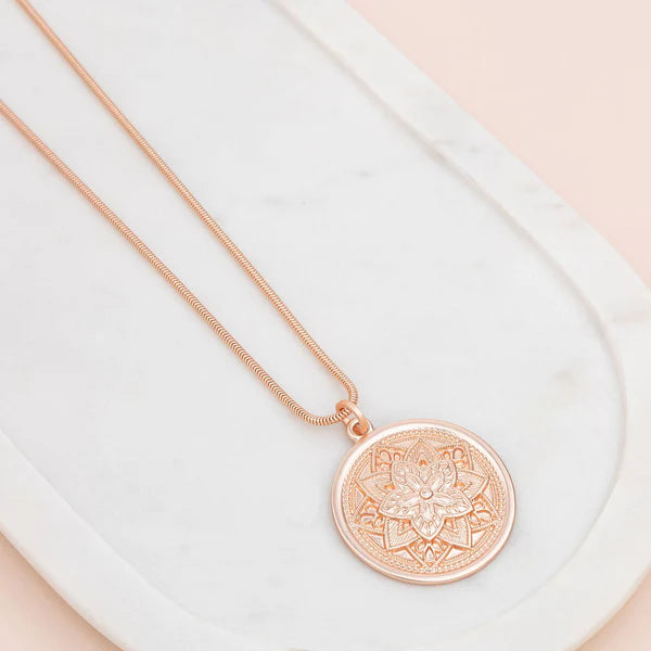 The Rose Gold Matt Large Pendant Long Necklace by LILLYCO AUSTRALIA is available at Rawspice Boutique.