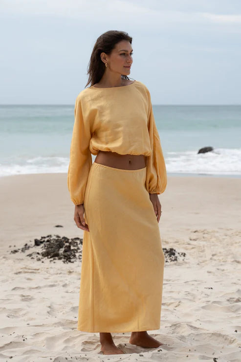 The Butter Louisa Linen Top by LILLY PILLY is available at Rawspice Boutique.