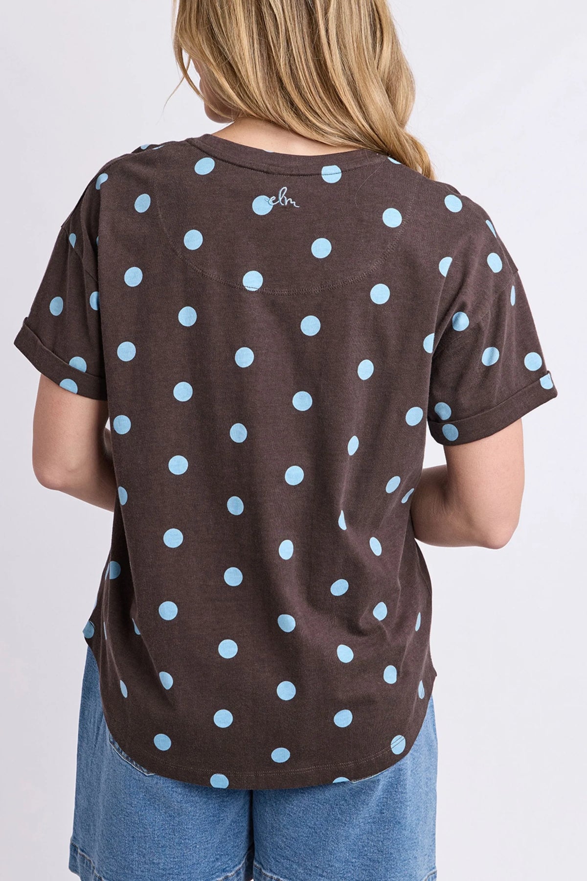 Spot Print Tee featuring a classic block shape, playful spot print, relaxed fit, short sleeves with cuff detailing and lightweight 100% cotton jersey.