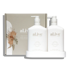 Alive Mango & Lychee Hand & Body Duo in Illuminated White featuring a 500ml hand and body wash and 500ml hand and body lotion in interlocking bottles with a matching tray.