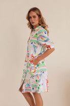 Kaleido Shirtmaker Dress in Marrakesh with a relaxed shirt-inspired silhouette, button-front closure, structured collar, and flowing midi hem.