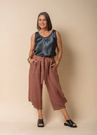 The Nutmeg Addison Linen Pants by MIRRA MIRRA by IMAGINE FASHION are currently available at Rawspice Boutique.