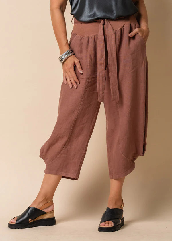 The Nutmeg Addison Linen Pants by MIRRA MIRRA by IMAGINE FASHION are currently available at Rawspice Boutique.