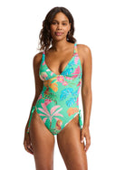 The Jade Tropica Drawstring Side One Piece by Seafolly is available at Rawspice Boutique.  