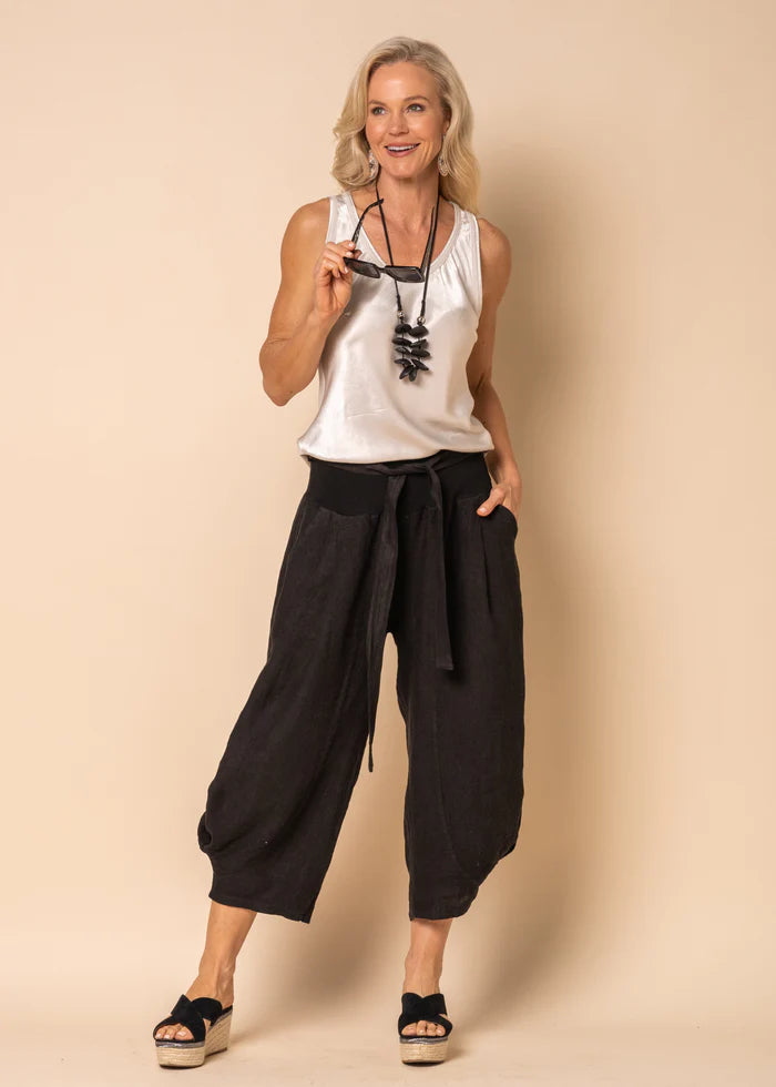 The Black Addison Linen Pants by MIRRA MIRRA by IMAGINE FASHION are available at Rawspice Boutique.