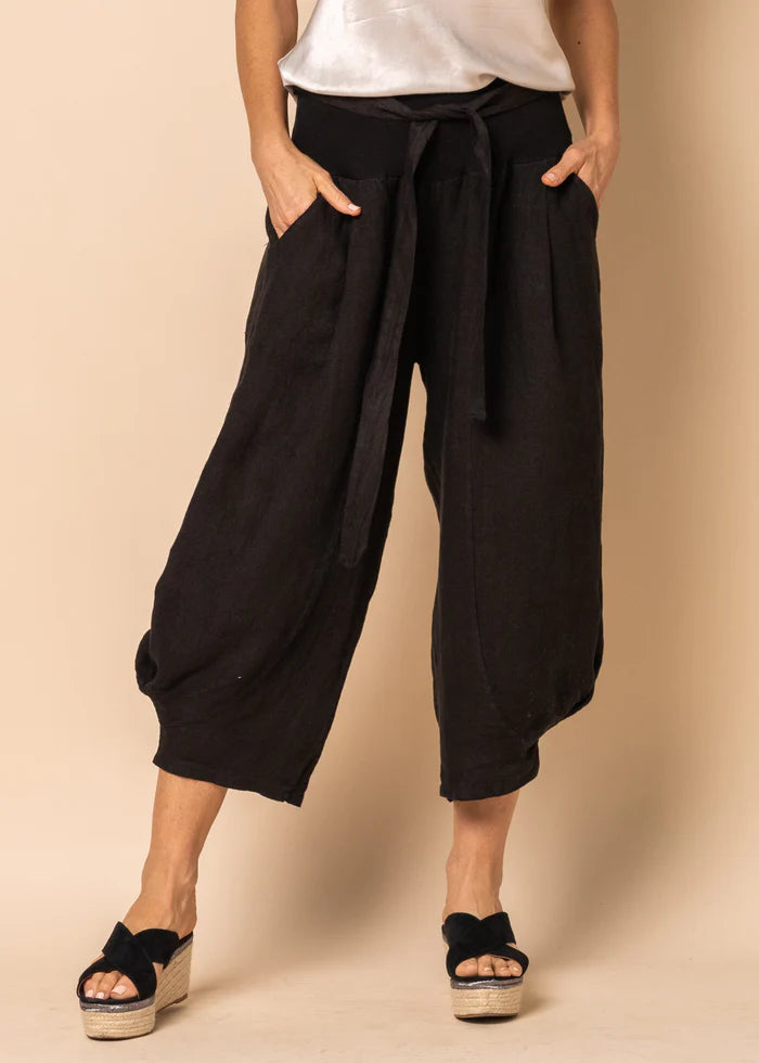 The Black Addison Linen Pants by MIRRA MIRRA by IMAGINE FASHION are available at Rawspice Boutique.