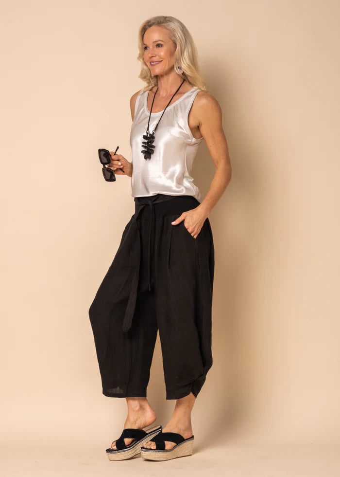 The Black Addison Linen Pants by MIRRA MIRRA by IMAGINE FASHION are available at Rawspice Boutique.