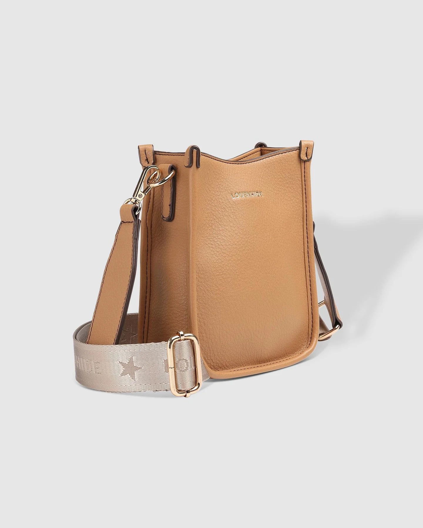 The Camel Parker Phone Crossbody Bag for travelling by LOUENHIDE from the front