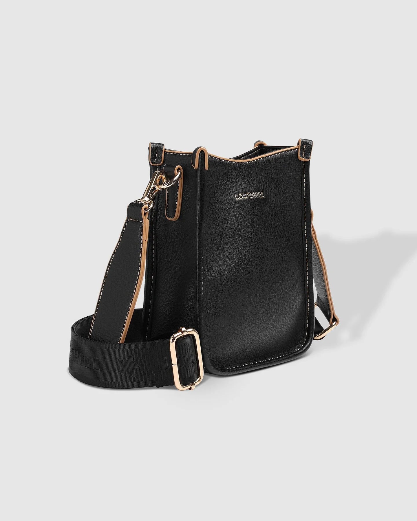 The Black Parker Phone Crossbody Bag for travelling by LOUENHIDE from the front