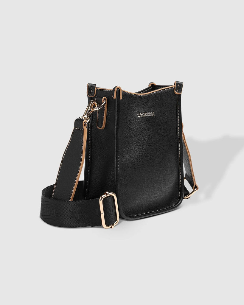 The Black Parker Phone Crossbody Bag by LOUENHIDE is available at Rawspice Boutique.