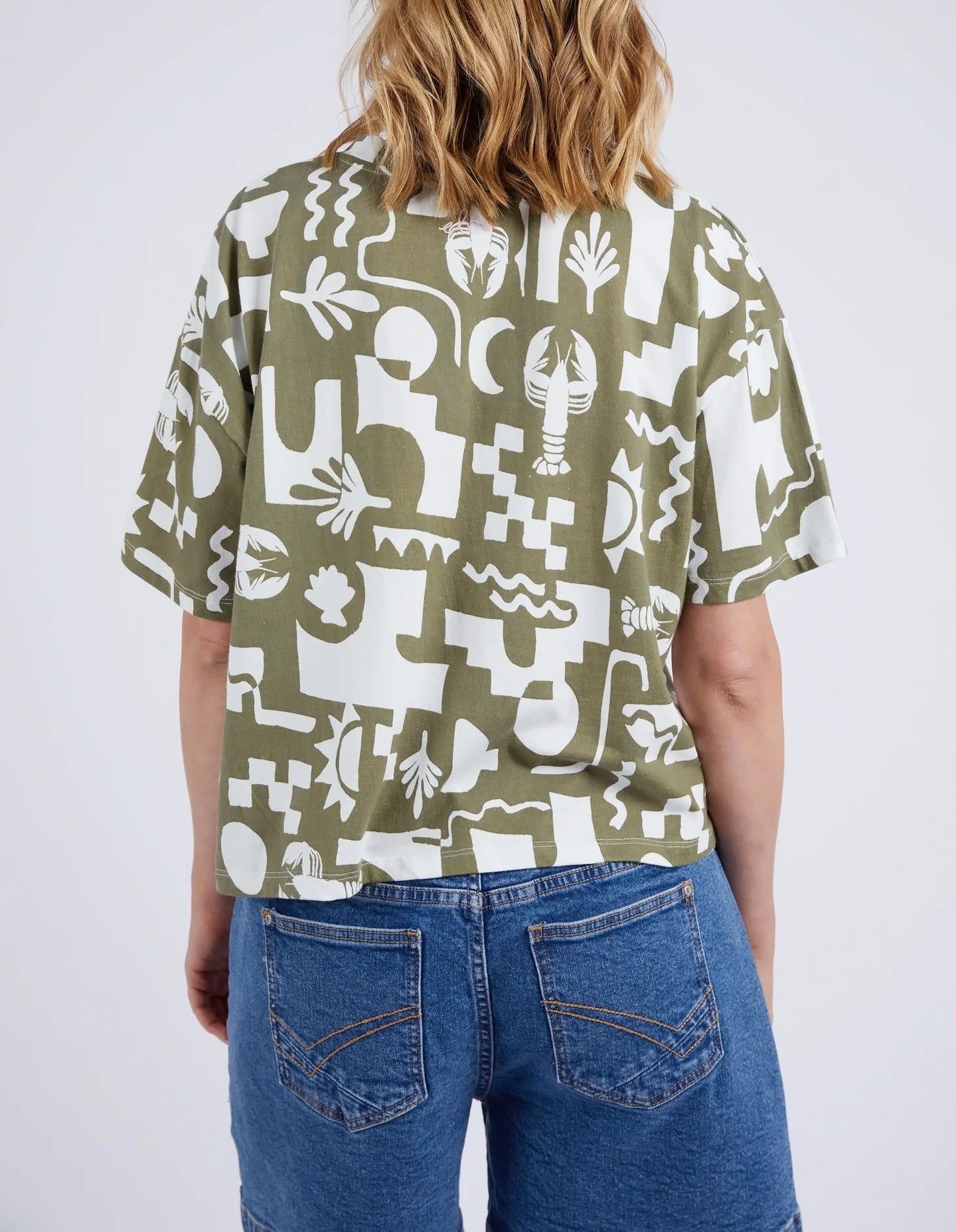 The Khaki And Cream Print Postcard Tee by Elm is available at Rawspice Boutique.