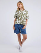 The Khaki And Cream Print Postcard Tee by Elm is available at Rawspice Boutique.