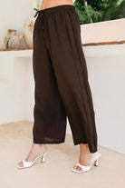Elastic Waist Wide Leg Ramie Pant in espresso, featuring a relaxed wide-leg silhouette, elastic drawstring waist and lightweight, breathable fabric.