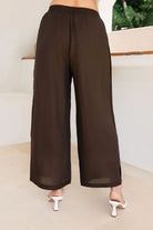Elastic Waist Wide Leg Ramie Pant in espresso, featuring a relaxed wide-leg silhouette, elastic drawstring waist and lightweight, breathable fabric.