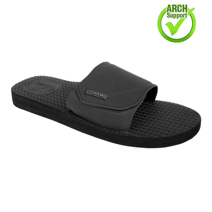 The Regular Black Adjustable Slides by  Boomerangz are currently available at Rawspice Boutique.