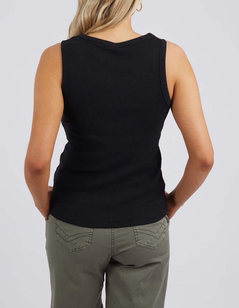 The Black Rib Crew Tank by Elm is currently available for Rawspice Boutique.