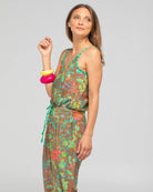 Boom Shankar Rimi Singlet in Rimini print featuring a contrast V-neckline, adjustable straps, and a flowy high-low hem.