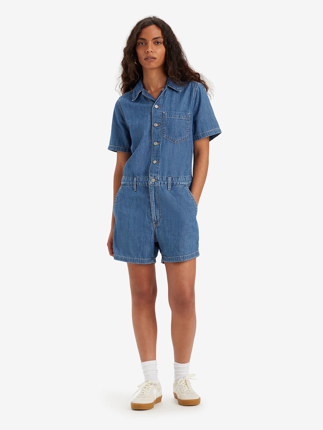 The Playday Jumpsuit Short-Sleeve Heritage Romper by Levi's is available at Rawspice Boutique.
