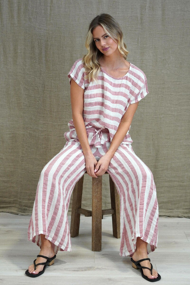 The Rose Pink & White Stripes Carina Box Top by Rustic Linen is available at Rawspice Boutique.