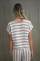 The Antique Rust & White Stripes Carina Box Top by Rustic Linen is available at Rawspice Boutique.