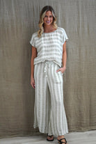 The Sage & White Stripes Carina Box Top by Rustic Linen is available at Rawspice Boutique.