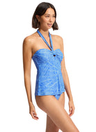 The Azure Seychelles Sash Tie Singlet by Seafolly is currently available at Rawspice Boutique.