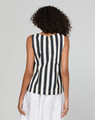 Shiro Top in Mono Stripe featuring a sleeveless design, relaxed A-line fit, round neckline and back keyhole detail.