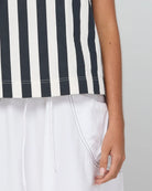 Shiro Top in Mono Stripe featuring a sleeveless design, relaxed A-line fit, round neckline and back keyhole detail.