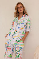 Lightweight Marrakesh print linen shirt with short sleeves, button-front, and relaxed fit, perfect for casual or coordinated outfits.