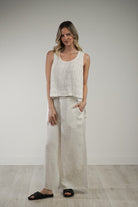 White combo Sienna linen top with a relaxed fit, breathable mesh texture and soft stonewashed finish.