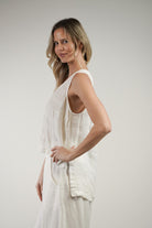 White combo Sienna linen top with a relaxed fit, breathable mesh texture and soft stonewashed finish.