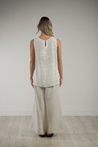 White combo Sienna linen top with a relaxed fit, breathable mesh texture and soft stonewashed finish.