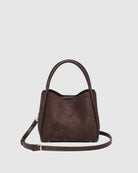 Steffie Suedette Mini Tote Bag available in Chocolate and Honey, featuring a compact tote design and soft textured finish.