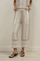 Tami Pant in natural stripy, 100% linen pant with elastic waistband and side pockets