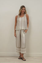 Tami Pant in natural stripy, 100% linen pant with elastic waistband and side pockets