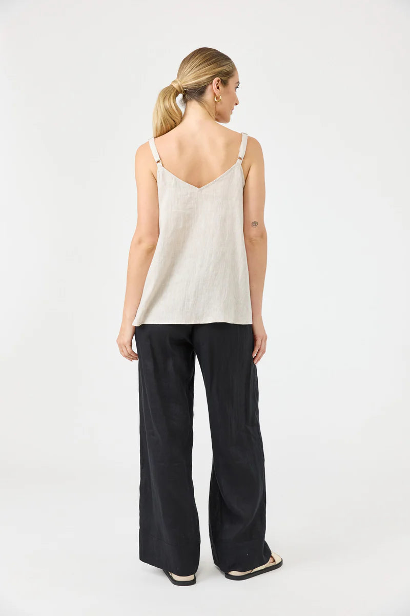 Studio Tank in tusk with square V-neck, adjustable straps, relaxed fit, and soft hem in a lightweight fabric.