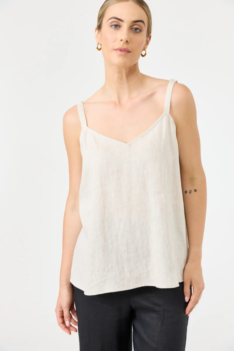 Studio Tank in tusk with square V-neck, adjustable straps, relaxed fit, and soft hem in a lightweight fabric.