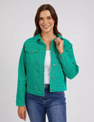 The Goodness Green Tilly Jacket by Elm Clothing is available at Rawspice Boutique.