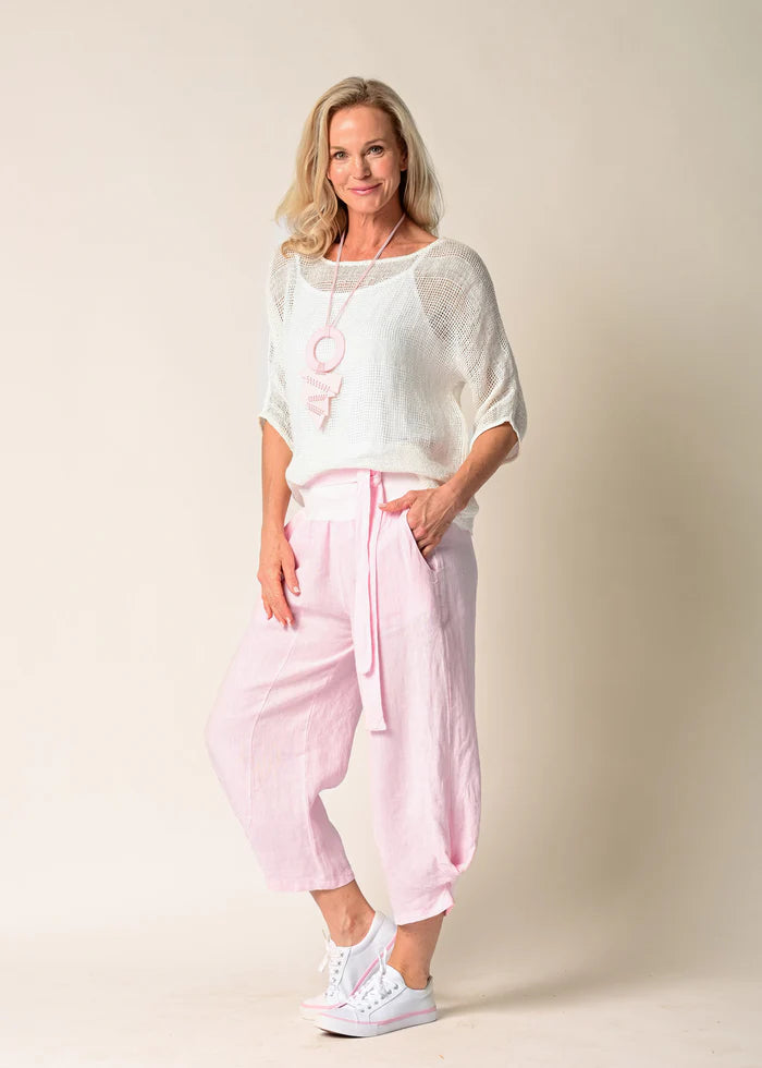 The Soft Pink Addison Linen Pants by MIRRA MIRRA by IMAGINE FASHION are available at Rawspice Boutique.