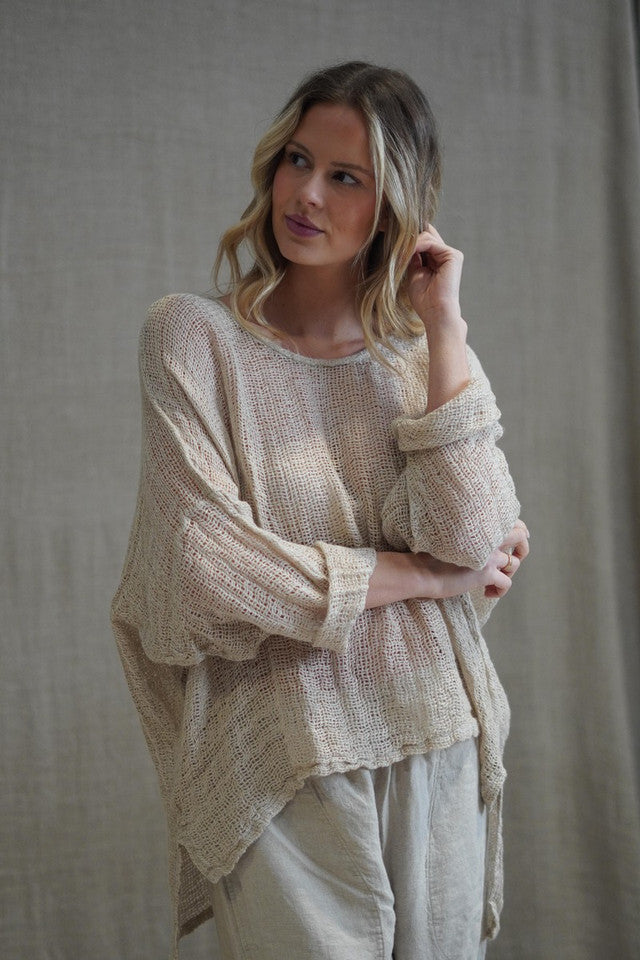 Rustic linen Valentina top in brown with a relaxed fit and soft, breathable neutral fabric.