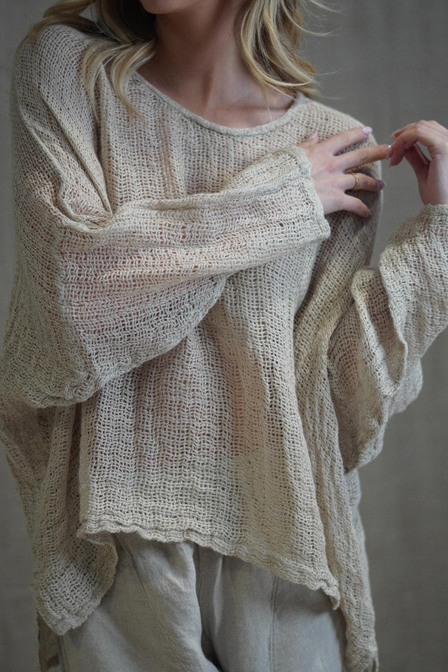 Rustic linen Valentina top in brown with a relaxed fit and soft, breathable neutral fabric.