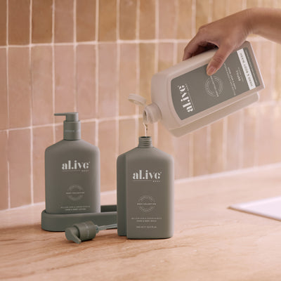 al.ive Willow Gum & Lemon Myrtle Wash Refill 1L bottle with controlled-flow spout.