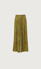 Women's Verdant Wide-Leg Pants in fluid satin crepe, featuring a soft comfortable waist, elegant wide-leg silhouette and flowing Verdant print.