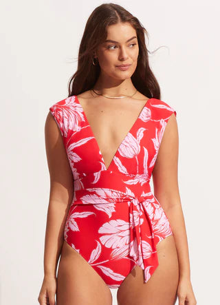  Seafolly Fleur de Bloom V Neck One piece - Chilli Red available at Rawspice Boutique