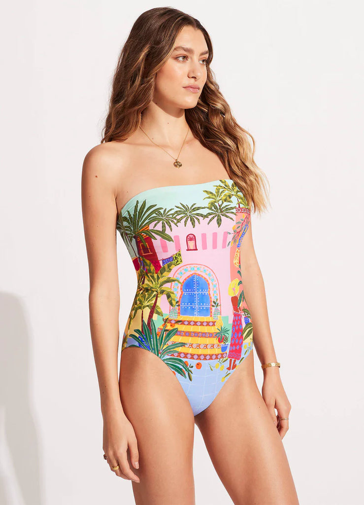 On Vacation Bandeau One Piece - Azure by Seafolly is available at Rawspice Boutique.