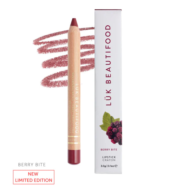 Limited Edition Lipstick Crayon - Berry Bite by Luk Beautifood is available at Rawspice Boutique. 