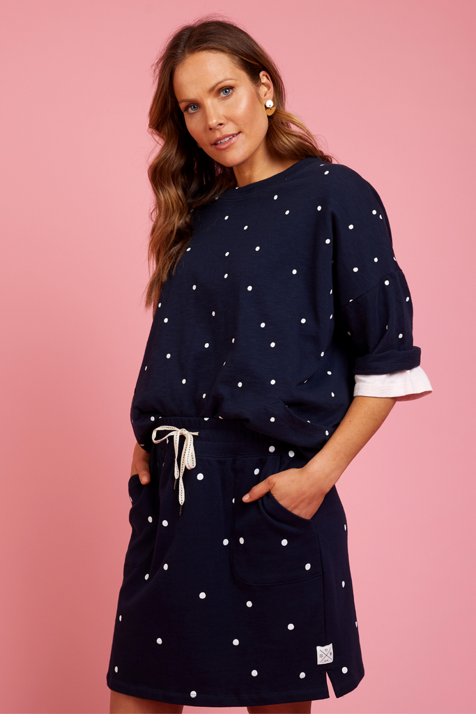 Fundamental Mazie Sweat - Navy Spot by Elm available at Rawspice Boutique.