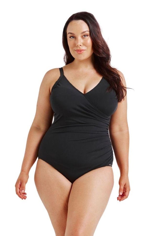 Capriosca Chlorine Resistant Luxe Sport Black Crossover One Piece Swimsuit  – Rawspice Boutique